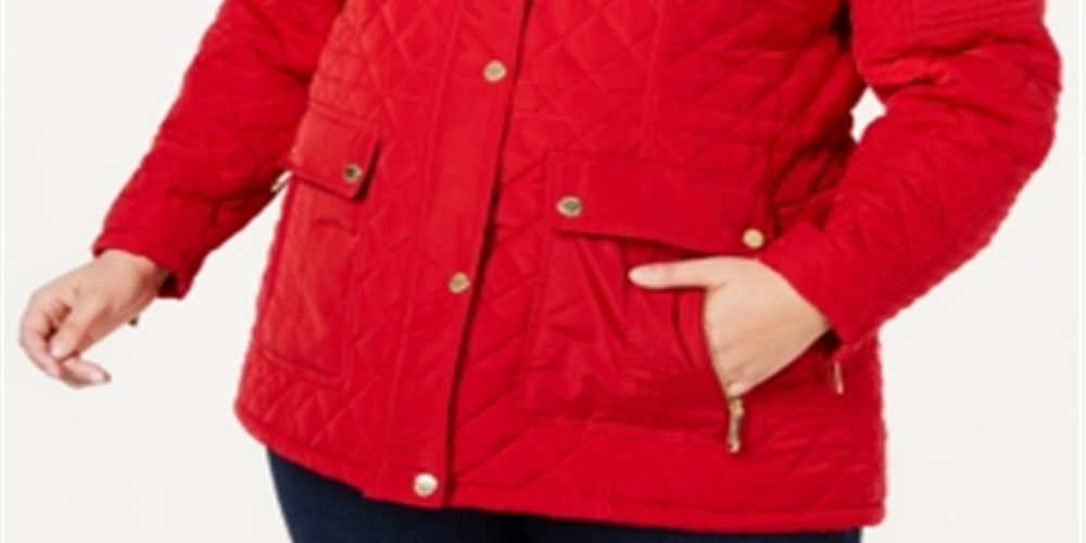 Michael Kors Women's Quilted Removable Hood Coat Red Size 0X