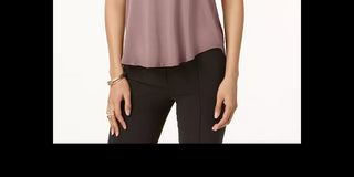 Alfani Women's Petite Satin-Trim Back-Pleat Top Red Size Petite