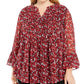 Charter Club Women's Plus Floral Print Pleated Blouse Red Size 0X