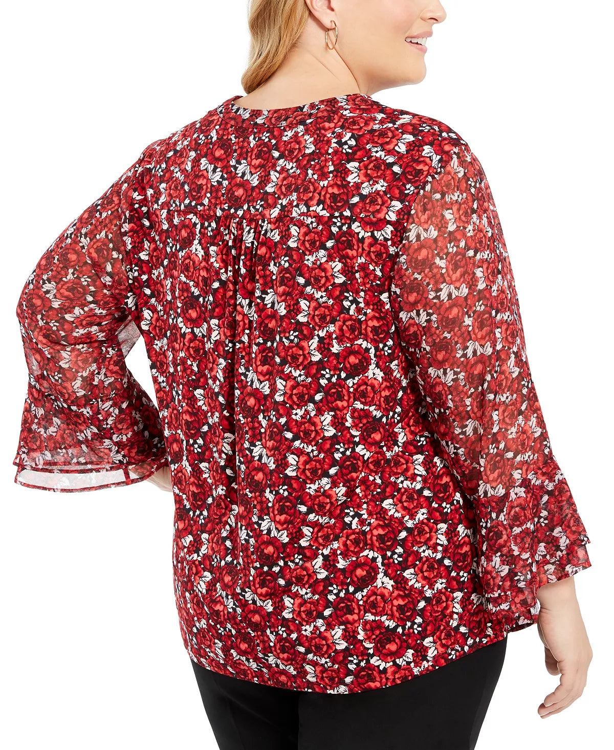 Charter Club Women's Plus Floral Print Pleated Blouse Red Size 0X