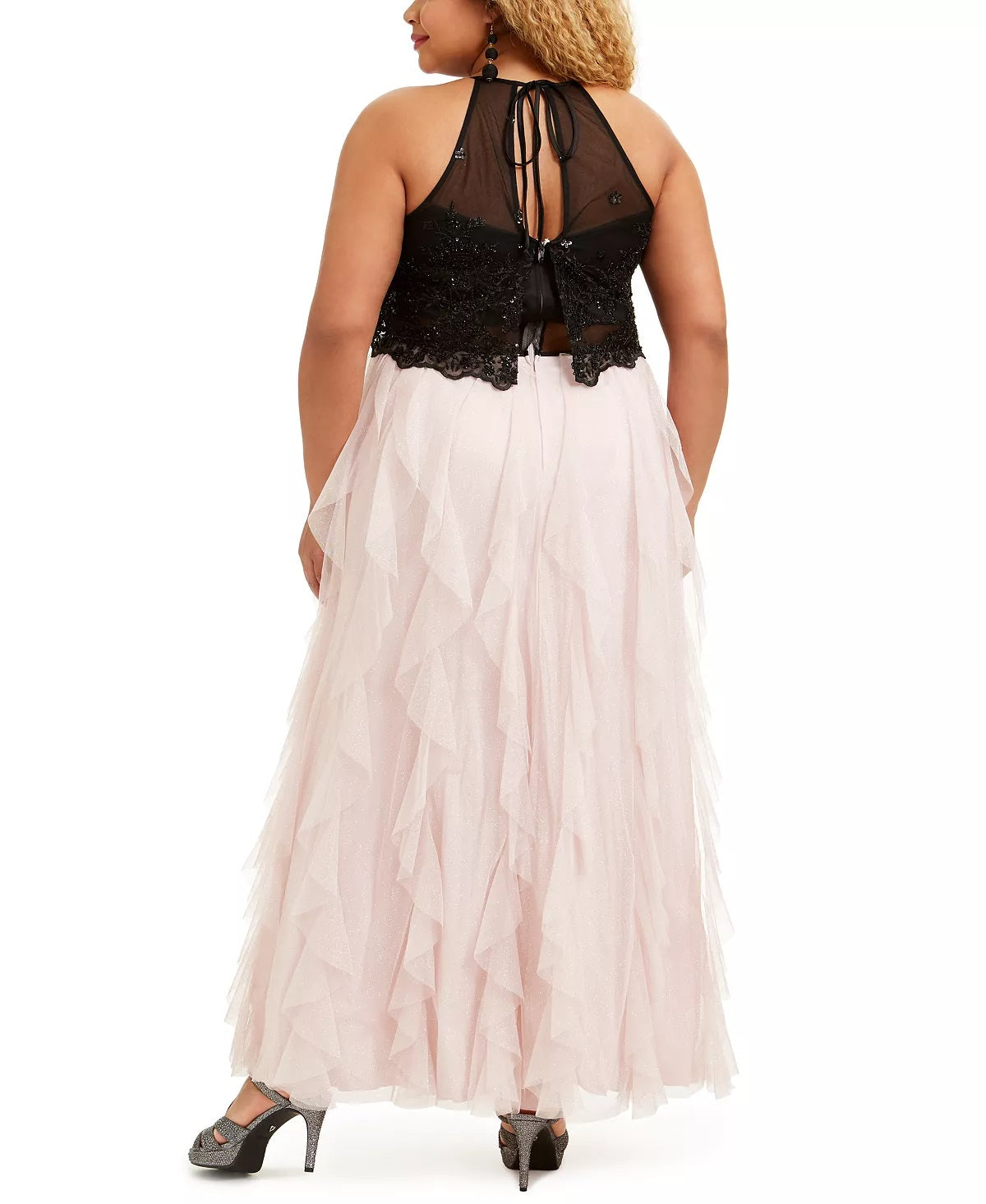 Teeze Me Women's Trendy Plus Glitter Mesh Gown Pink Size 18