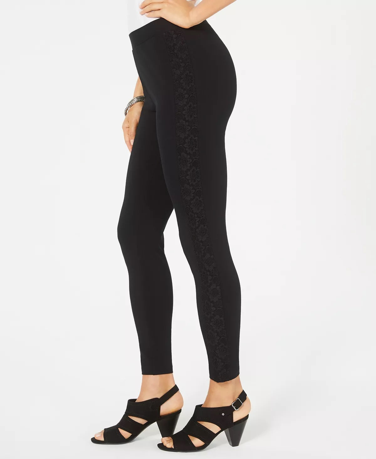Style & Co Women's Lace Trim Skinny Leggings Black Size Petite P