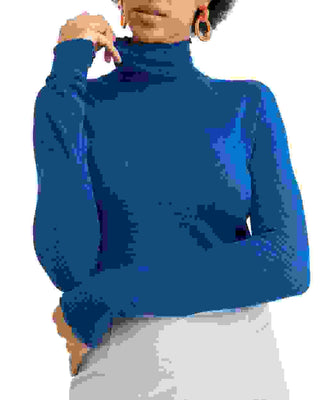 Free People Women's Skyline Thermal Turtleneck Top Blue Size Large