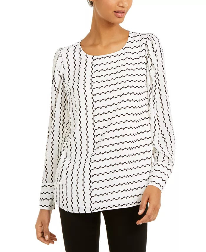 Alfani Women's Printed Puff Sleeve Blouse White Size X-Large
