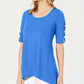 JM Collection Women's Braided Sleeve Tunic Blue Size Petite Medium
