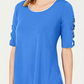 JM Collection Women's Braided Sleeve Tunic Blue Size Petite Medium