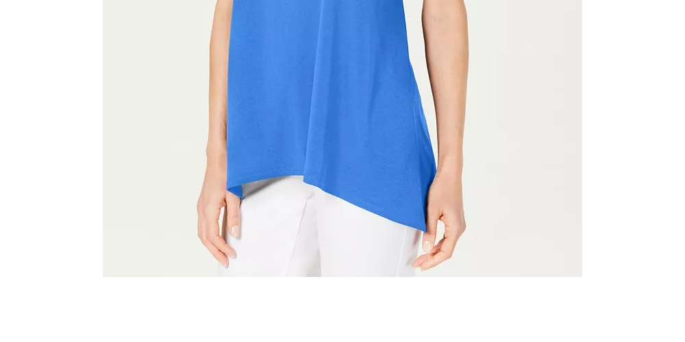 JM Collection Women's Braided Sleeve Tunic Blue Size Petite Medium