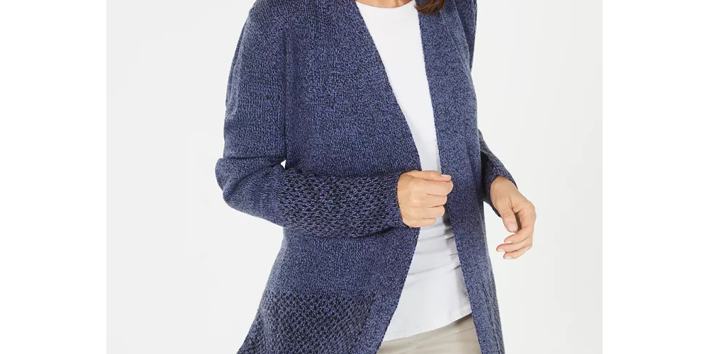 Karen Scott Women's Open Front Contrast Trim Cardigan Blue Size X-Small