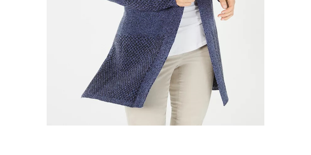 Karen Scott Women's Open Front Contrast Trim Cardigan Blue Size X-Small