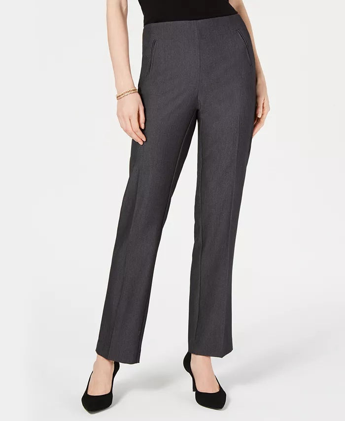 Style & Co Women's Tummy Control Straight Leg Pants Gray Size 14 Petite