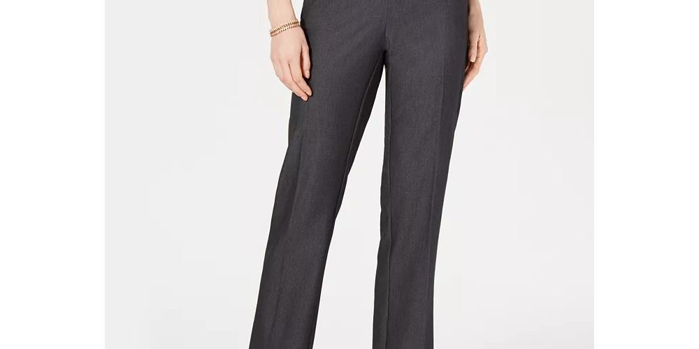 Style & Co Women's Tummy Control Straight Leg Pants Gray Size 14 Petite