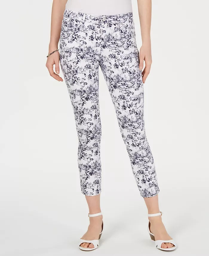 Charter Club Women's Tummy Control Printed Skinny Jeans White Size 14