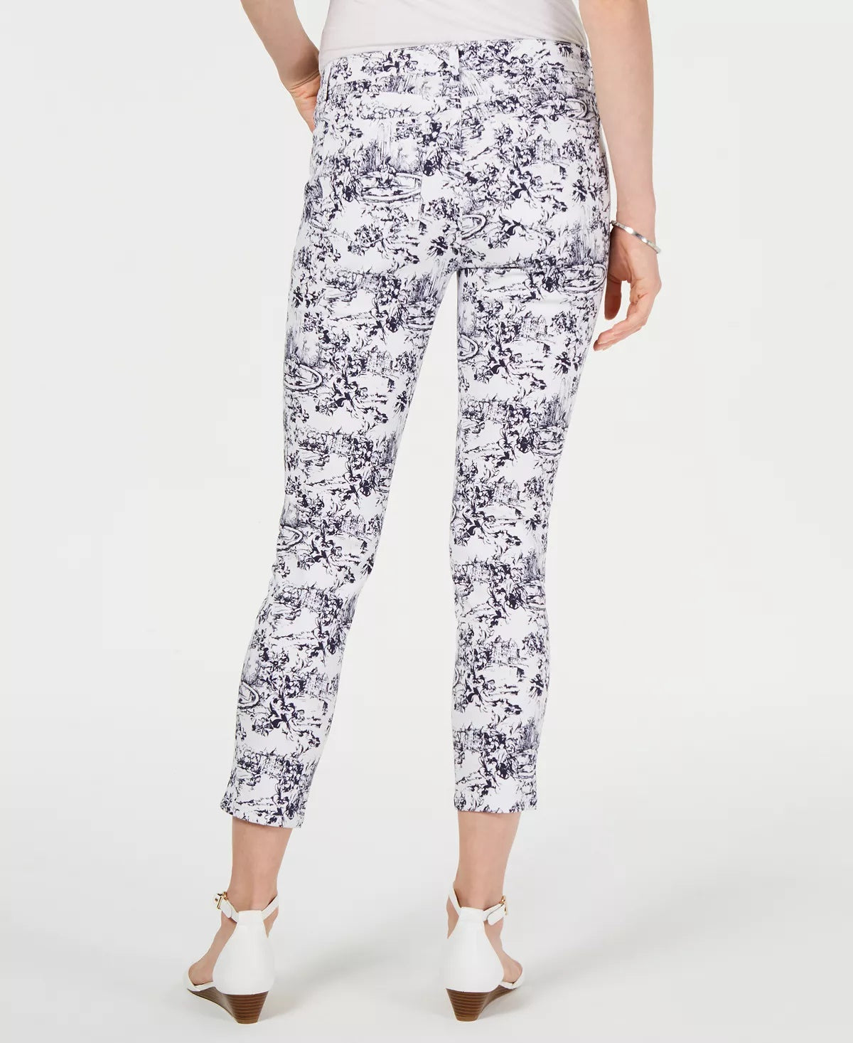 Charter Club Women's Tummy Control Printed Skinny Jeans White Size 14