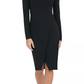 Tommy Hilfiger Women's Zippered Long Sleeve Jewel Neck Below The Knee Evening Dress Black Size 16