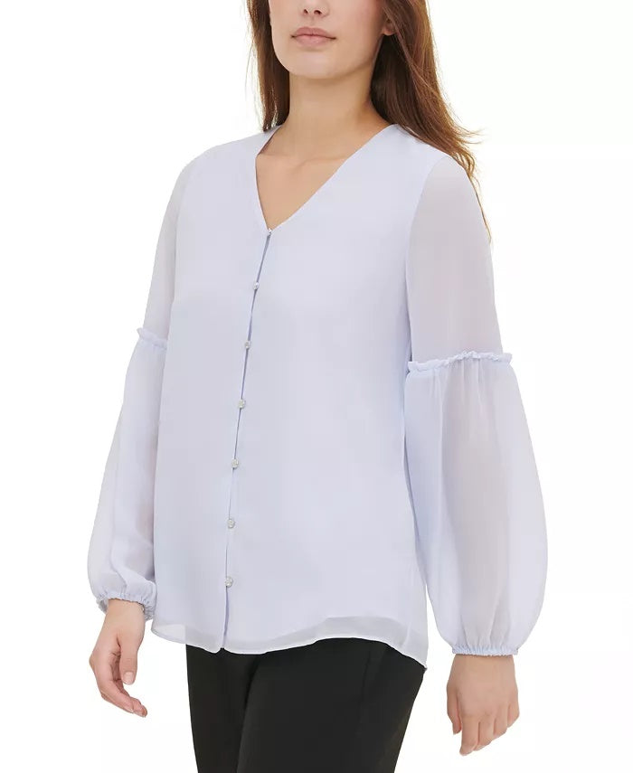 Calvin Klein Women's Balloon Sleeve Blouse White Size Large
