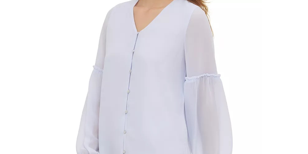 Calvin Klein Women's Balloon Sleeve Blouse White Size Large