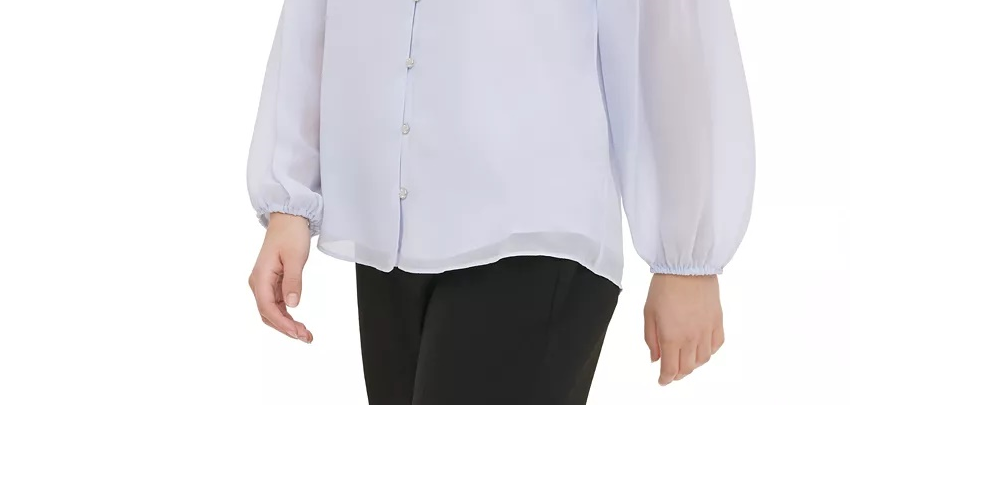 Calvin Klein Women's Balloon Sleeve Blouse White Size Large