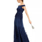Adrianna Papell Women's Off The Shoulder Embroidered Gown Blue Size 14