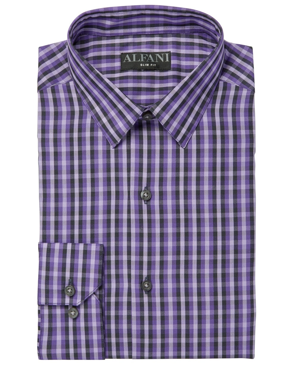 Alfani Men's Alfatech Gingham Dress Shirt Purple Size 15/15.5-32/33