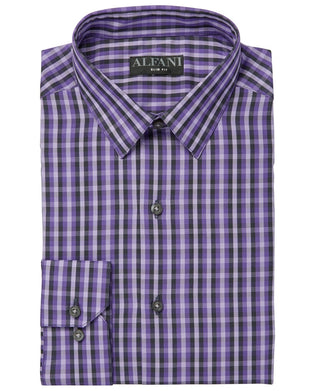 Alfani Men's Alfatech Gingham Dress Shirt Purple Size 15/15.5-32/33