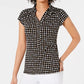 Charter Club Women's Short Sleeve Printed Polo Top Black Size X-Small