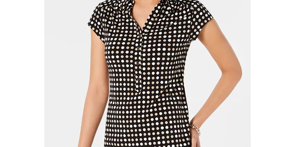 Charter Club Women's Short Sleeve Printed Polo Top Black Size X-Small