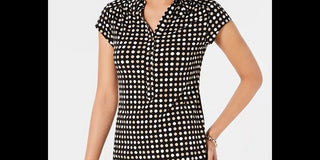 Charter Club Women's Short Sleeve Printed Polo Top Black Size X-Small