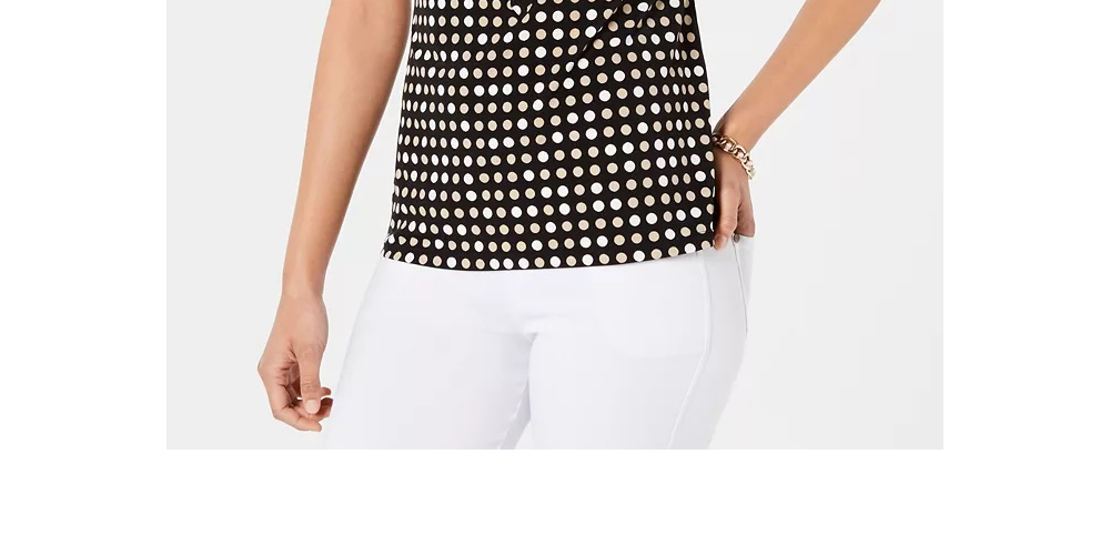 Charter Club Women's Short Sleeve Printed Polo Top Black Size X-Small