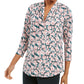 Charter Club Women's Floral Print Ruched V-Neck Blouse Pink Size X Large