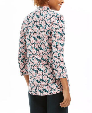 Charter Club Women's Floral Print Ruched V-Neck Blouse Pink Size X Large