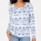 Karen Scott Women's Watercolor Scoop Neck Top Blue Size Small