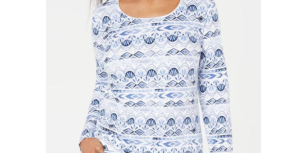 Karen Scott Women's Watercolor Scoop Neck Top Blue Size Small
