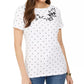 Karen Scott Women's Printed Embroidered Boat Neck Cotton Top Rose Size X-Small