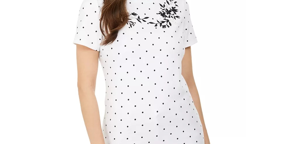 Karen Scott Women's Printed Embroidered Boat Neck Cotton Top Rose Size X-Small