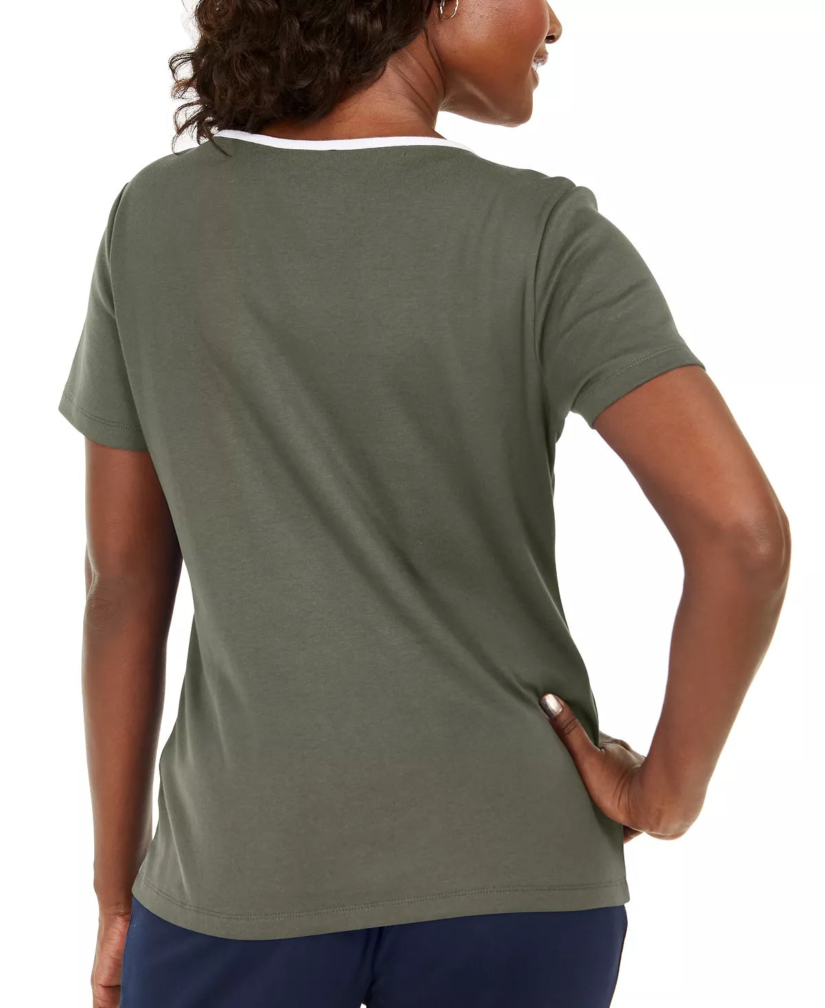 Karen Scott Women's Cotton Lattice Trim Top Green Size X-Small