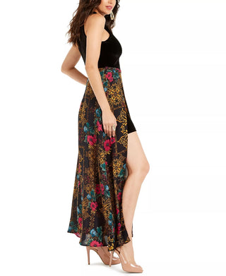 Thalia Sodi Women's Halter Printed Overlay Maxi Dress Black Size X-Small
