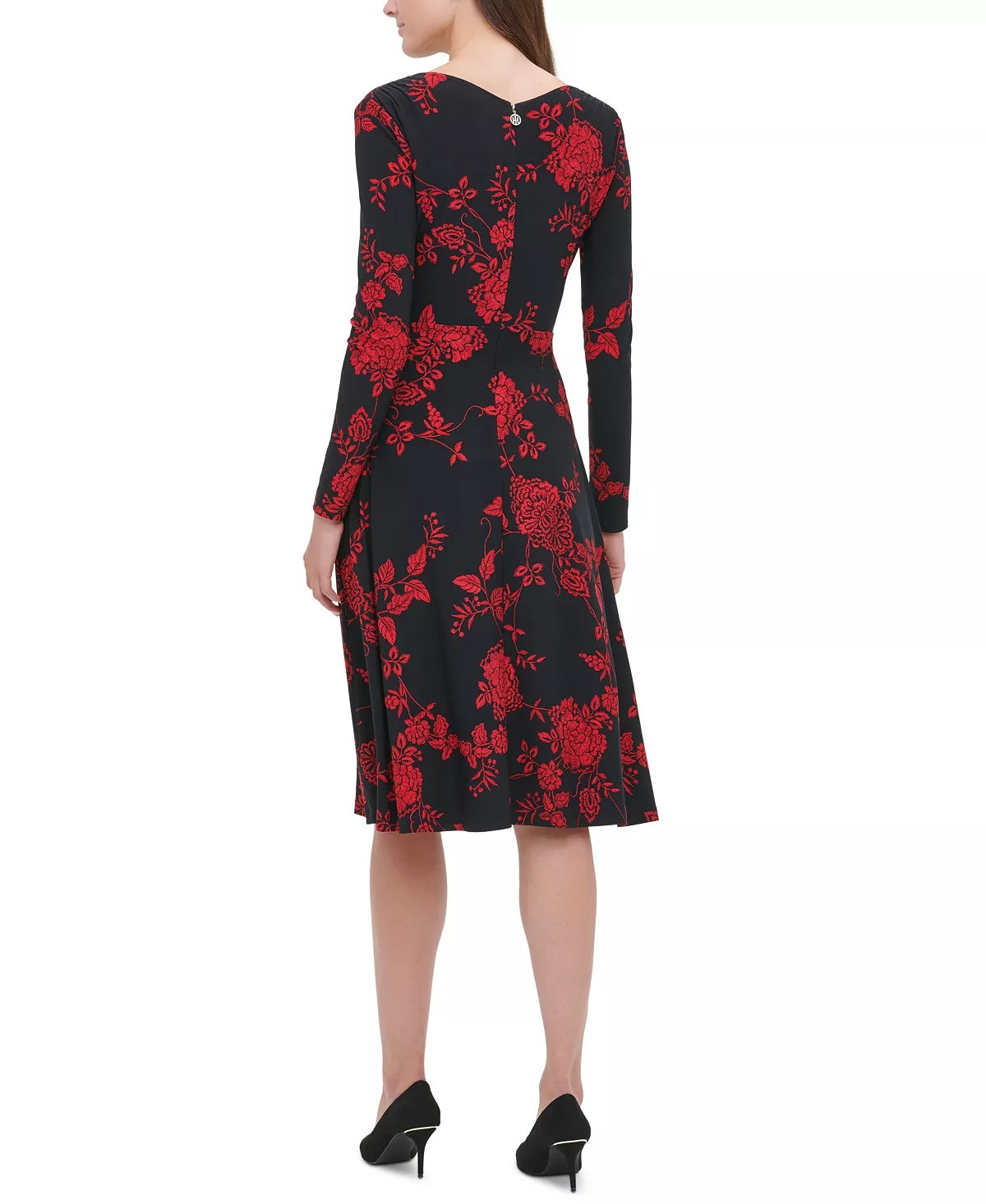 Tommy Hilfiger Women's Floral Print Fit & Flare Dress Black Size 4