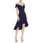 Aqua Women's Off the Shoulder Crepe MIDI Dress Blue Size 8