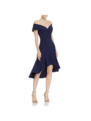 Aqua Women's Off the Shoulder Crepe MIDI Dress Blue Size 8