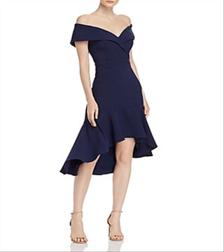 Aqua Women's Off the Shoulder Crepe MIDI Dress Blue Size 8