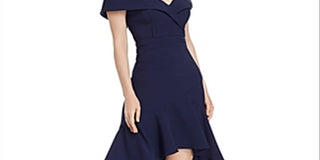 Aqua Women's Off the Shoulder Crepe MIDI Dress Blue Size 8