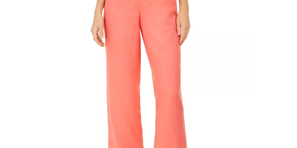 Charter Club Women's Linen Drawstring Waist Pants  Green Size Medium