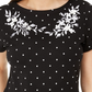 Karen Scott Women's Printed Embroidered Boat-Neck Cotton Top Black Size Small