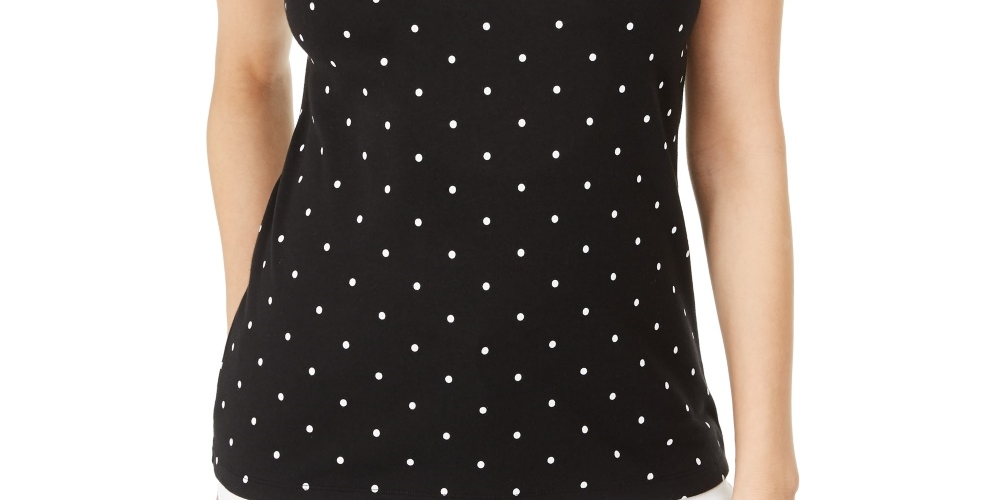 Karen Scott Women's Printed Embroidered Boat-Neck Cotton Top Black Size Small