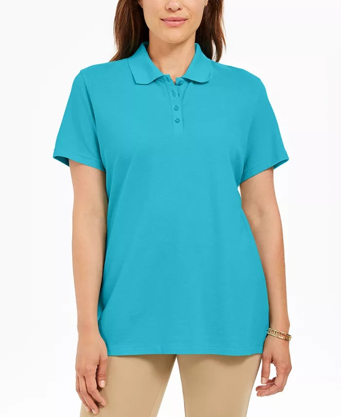 Karen Scott Women's Cotton Polo Top Blue Size Medium