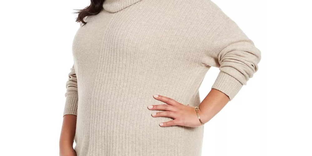 Style & Co Women's Plus Mixed Ribbed Turtleneck Tunic Sweater Gray Size 1X