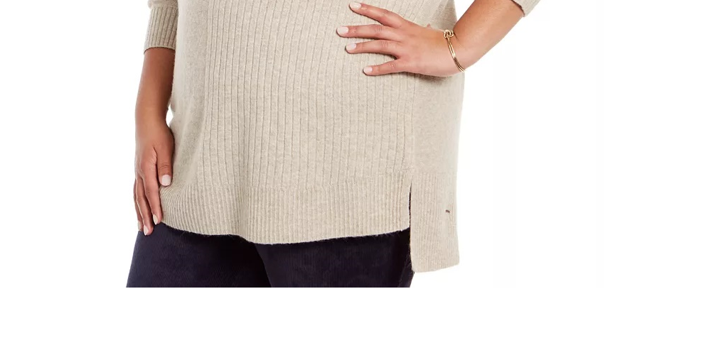 Style & Co Women's Plus Mixed Ribbed Turtleneck Tunic Sweater Gray Size 1X