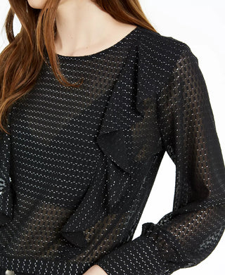 Bar III Women's Ruffled Metallic Dot Blouson Sleeve Top Black Size XX-Large