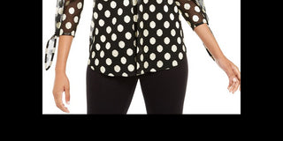 Alfani Women's V Neck Dot Print Mesh Top Black Size -L