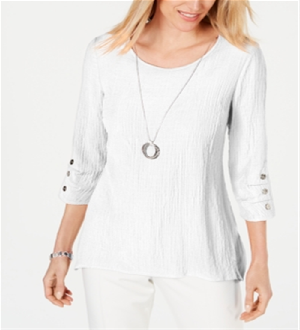 JM Collection Women's Textured Necklace Top White Size Petite